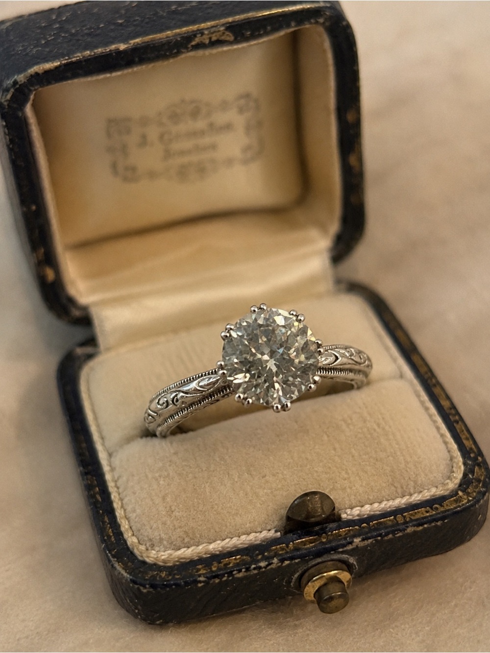 Tacori IV Diamonique 2 Carat Bloom Cut Solitaire Ring Platinum Clad Sterling 10